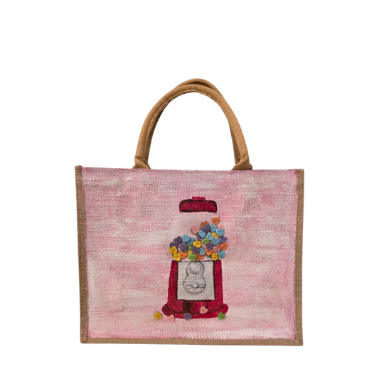 Hand-Painted-Tote, Bubblegum-Conversation-Heart-Art-Design, Artistic-Design