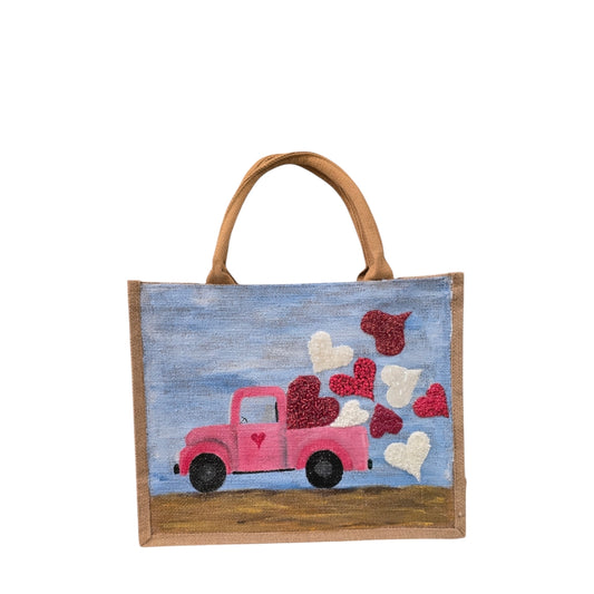 Hand-Painted-Tote, Truckload-of-Hearts-Art-Design, Artistic-Design