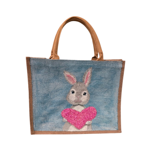 Easter-Tote, Love-Bunny-Tote-Bag-Hand-Painted-Canvas-Bag, Artistic-Design