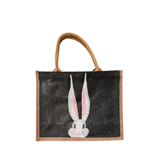 Easter-Tote-Peeking-Bunny-Hand-Painted-Canvas-Bag, Artistic-Design