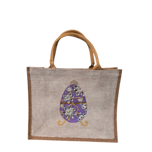 Easter-Tote, Purple-Jeweled-Egg-Hand-Painted-Canvas-Bag, Artistic-Design