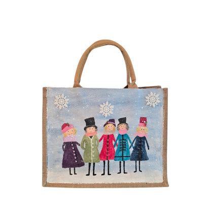 vintage ladies tote bag, blue tote bag, hand painted beaded vintage jute bag, eco-friendly retro style tote
