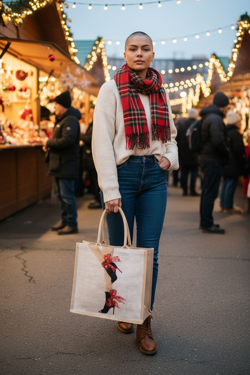 Kicking Up Her Heels Tote Bag, woman legs with black booties and red multicolored ribbon