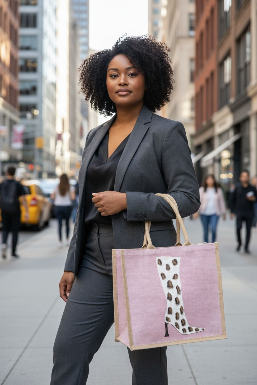 Cow Print Boot Tote Bag.  Brown, black and gold cow print on white boot set on metallic light pink background.