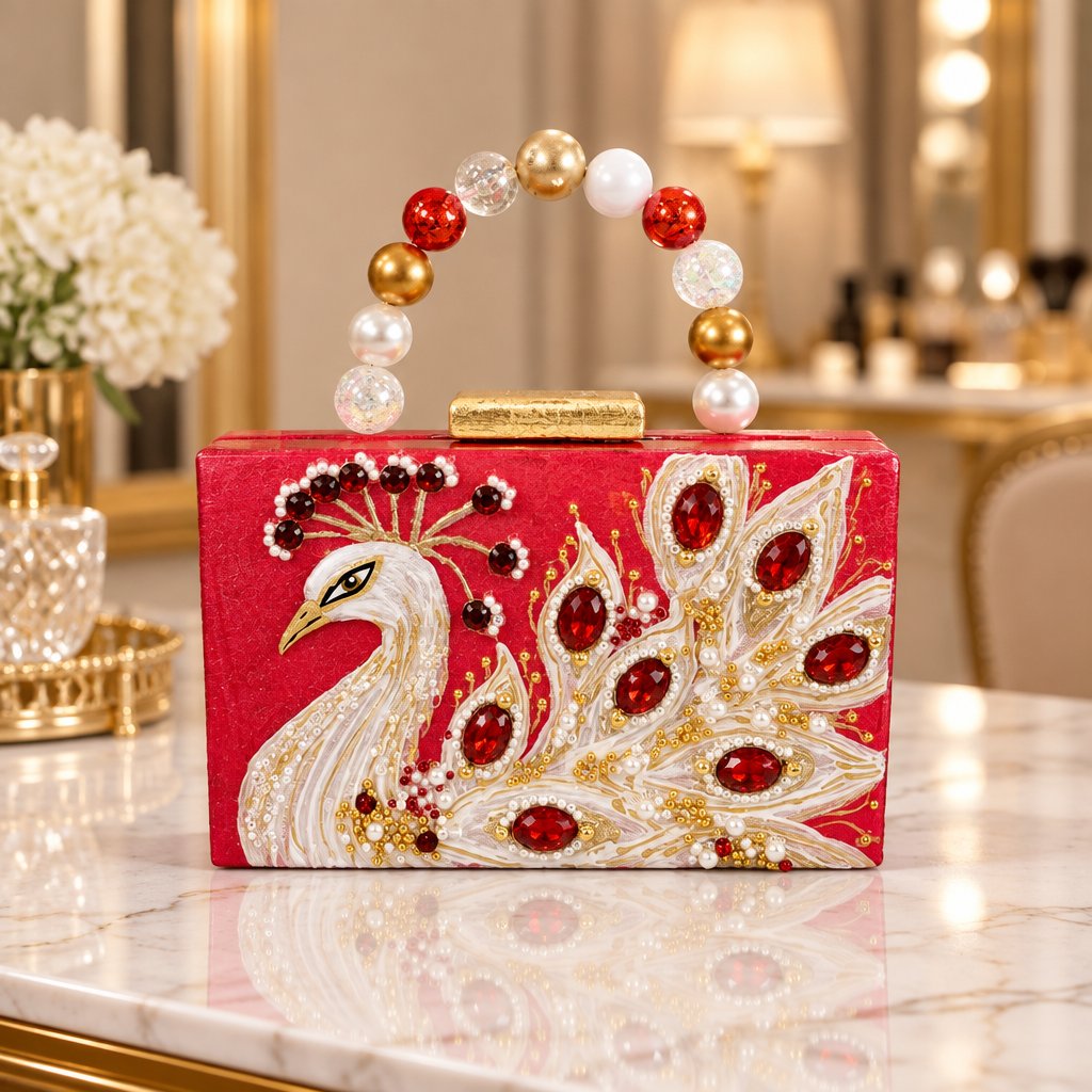 Crimson Peacock Hand-Painted Purse