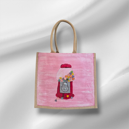 Heart Bubblegum Machine Tote Bag Haned Painted and Embellished by Dana's Uncommon Glass