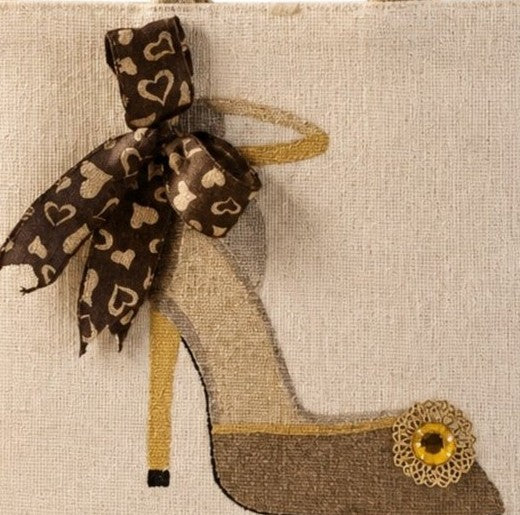 Hand-Painted Espresso Brown and Gold Stiletto Tote Bag