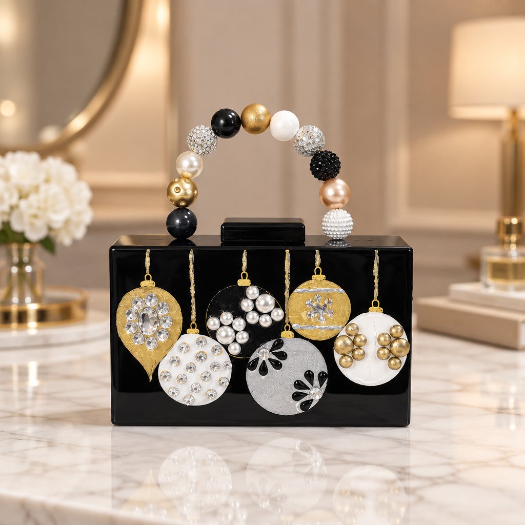 Black & Gold Ornaments Hand-Painted Purse