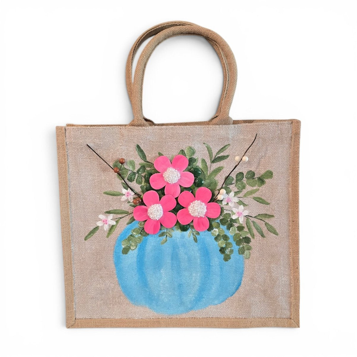 Hand-Painted Pumpkin Flower Pot Tote Bag