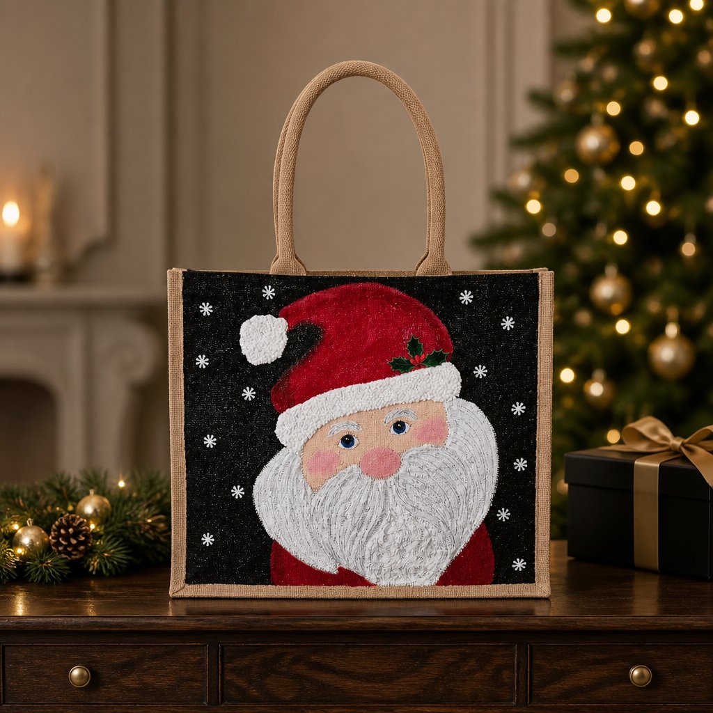 Hand-Painted Classic Santa Tote Bag