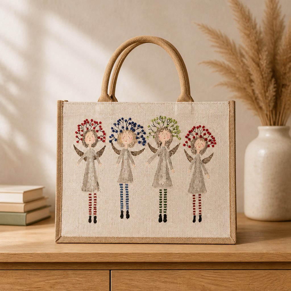 Hand-Painted Whimsical Angels Tote Bag