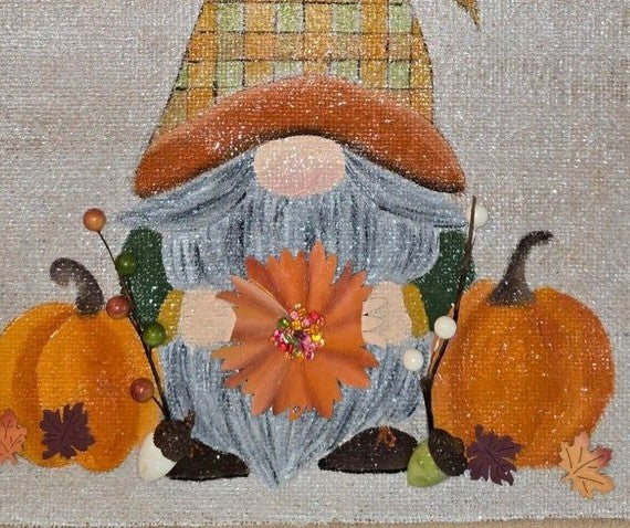 Hand-Painted Fall Gnome Tote Bag
