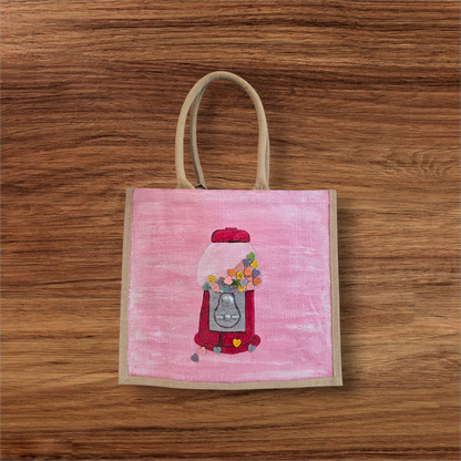 Heart Bubblegum Machine Tote Bag Haned Painted and Embellished by Dana's Uncommon Glass