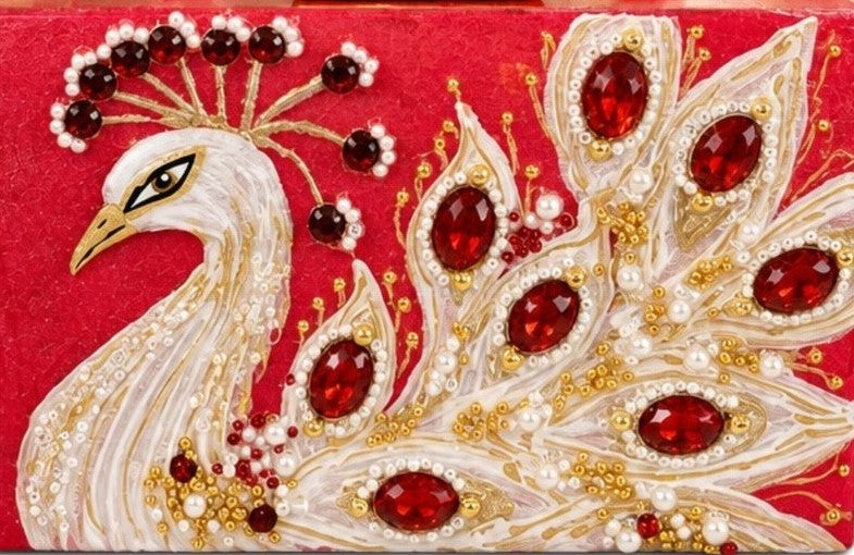 Crimson Peacock Hand-Painted Purse