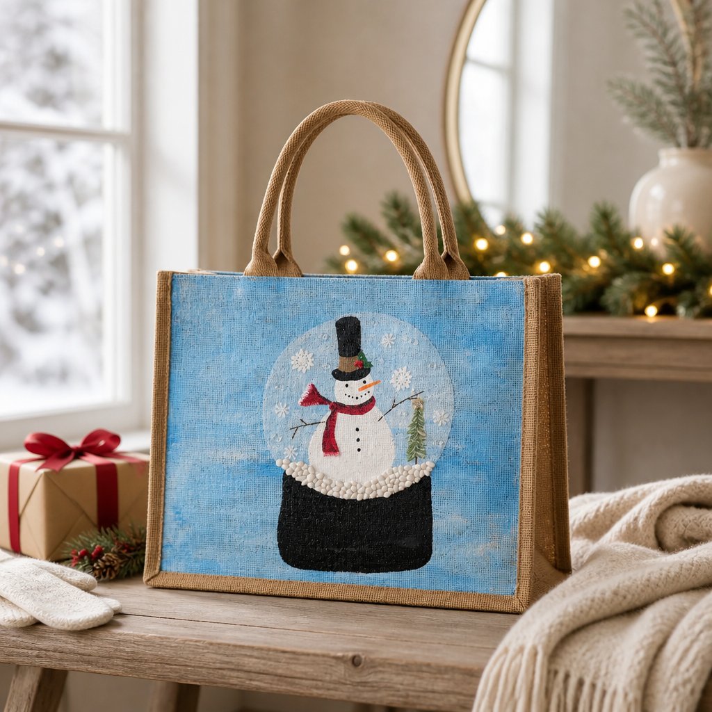 Hand-Painted Snow Globe Tote Bag