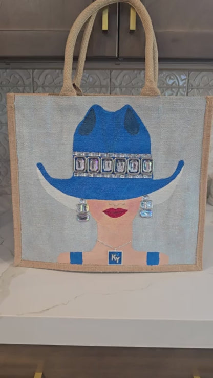 Hand-Painted Blue Grass Belle Tote Bag