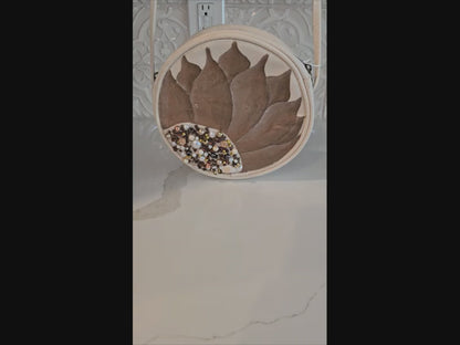 champagne bloom crossbody bag, white floral crossbody purse, hand painted canvas crossbody