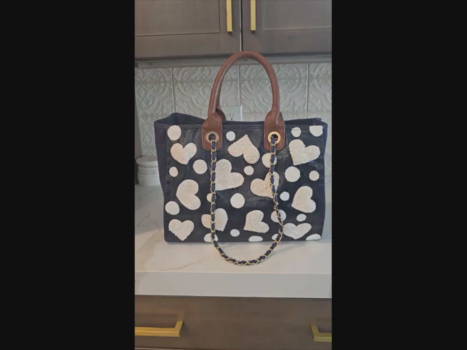 White Hearts Hand Painted -Embellished Canvas Purse