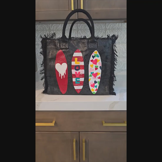 Surfs Up LOVE Fringed Tote Bag