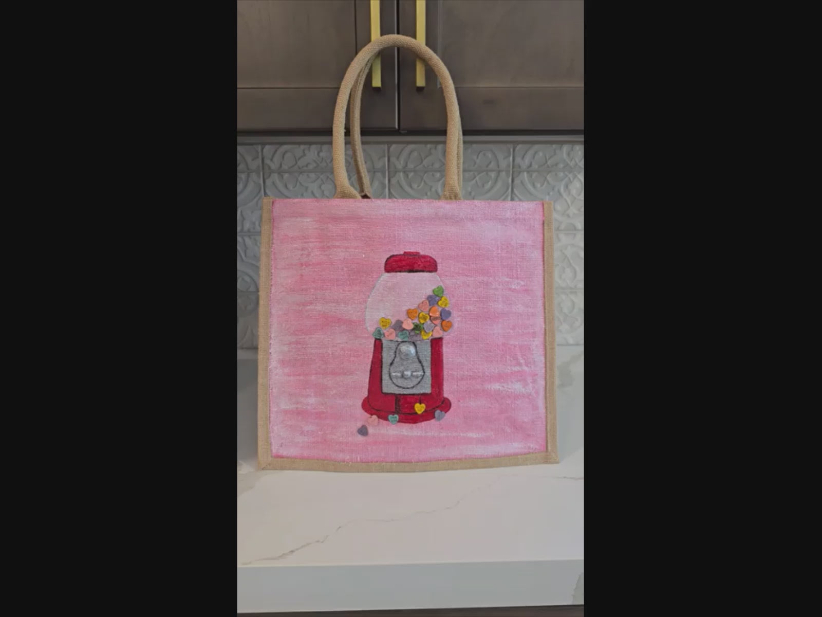 Heart Bubblegum Machine Tote Bag Haned Painted and Embellished by Dana's Uncommon Glass