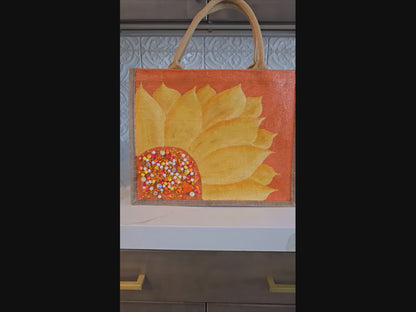 Orange Sunflower Tote Bag – Hand Painted Jute Market Bag