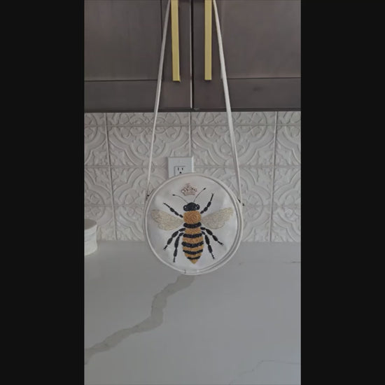 Queen Bee Hand Painted &amp; Embellished Canvas Crossbody Purse