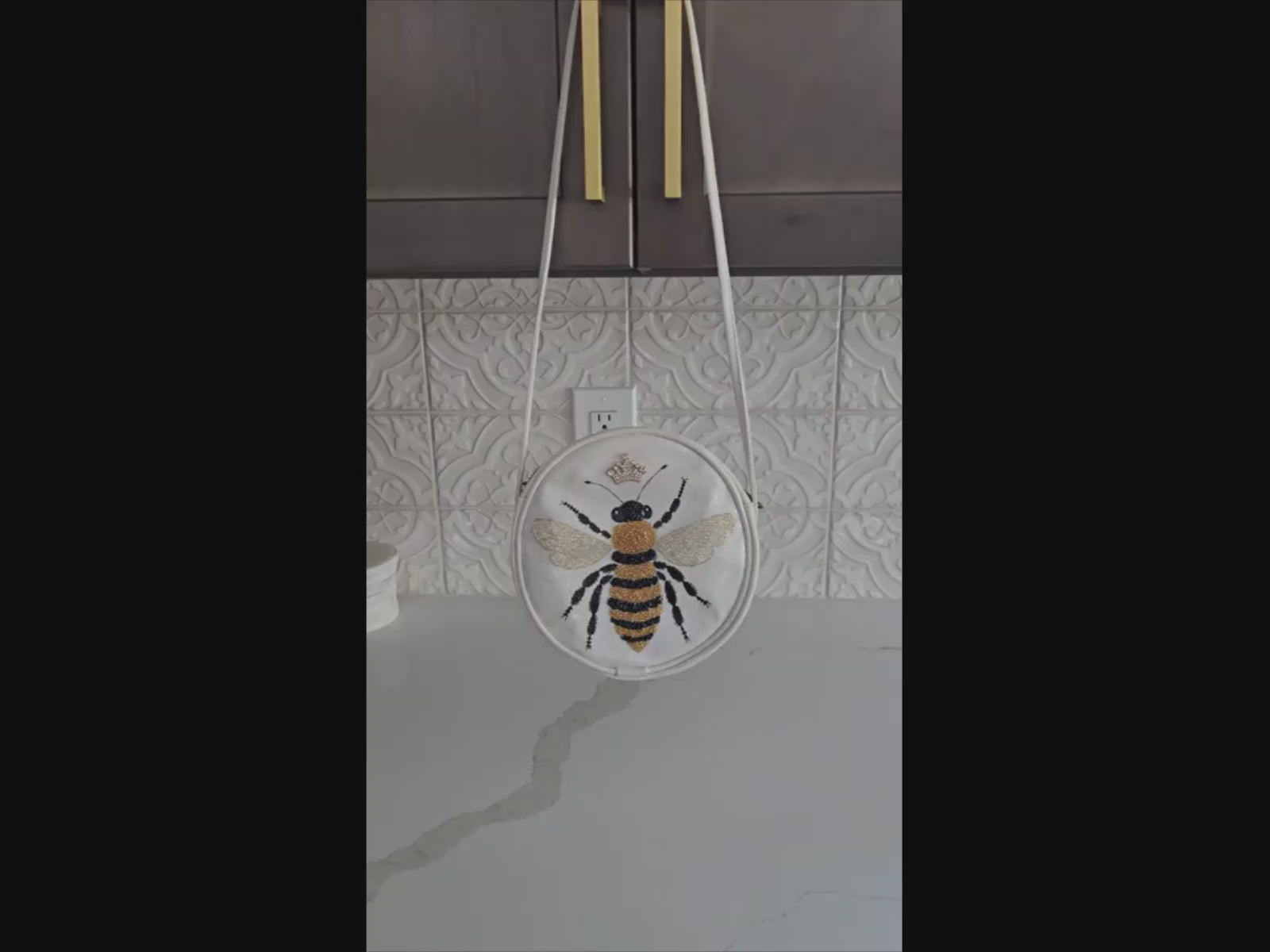 Queen Bee Hand Painted &amp; Embellished Canvas Crossbody Purse