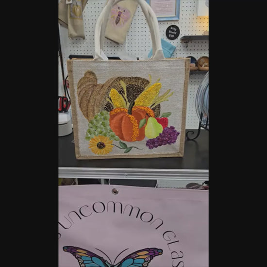 Hand-Painted-Tote-Bag, Cornucopia-Design, Artistic-Design