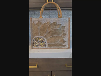 Bronze Sunflower Tote Bag – Hand Painted Jute Market Bag