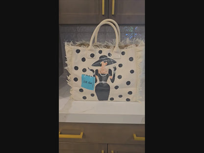 Hand-Painted 5th Avenue Shopper Fringed Tote Bag