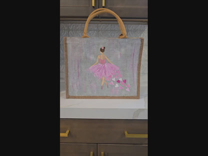 heart of a dancer tote bag, dancer tote bag, hearts tote bag, beaded dancer jute bag, eco-friendly tote bag, off white tote bag