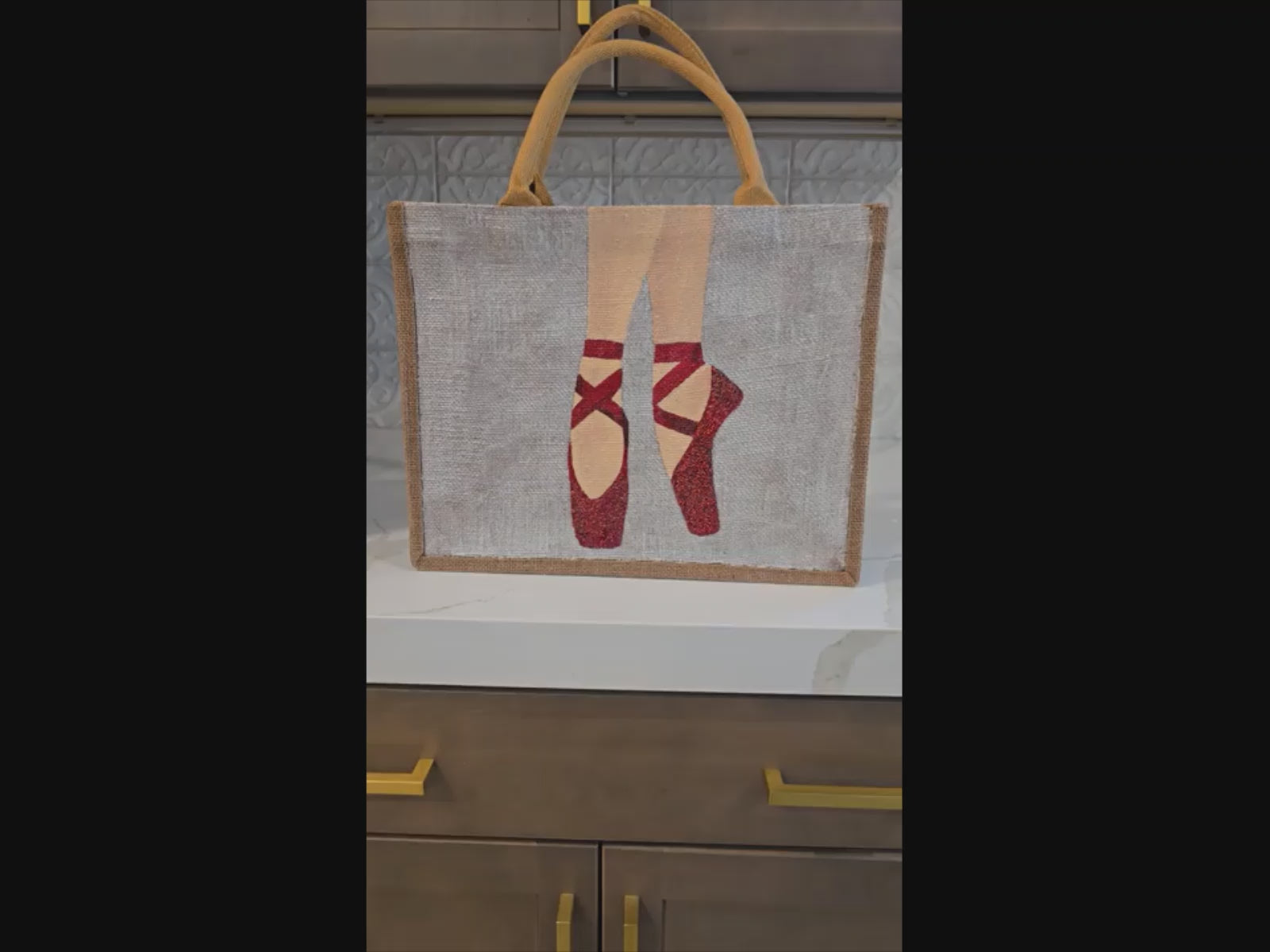 Hand-Painted-Tote-Bag, Red-Ballet-Slippers, Unique-Artistic-Design