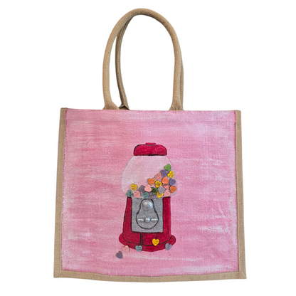 Heart Bubblegum Machine Tote Bag Haned Painted and Embellished by Dana's Uncommon Glass