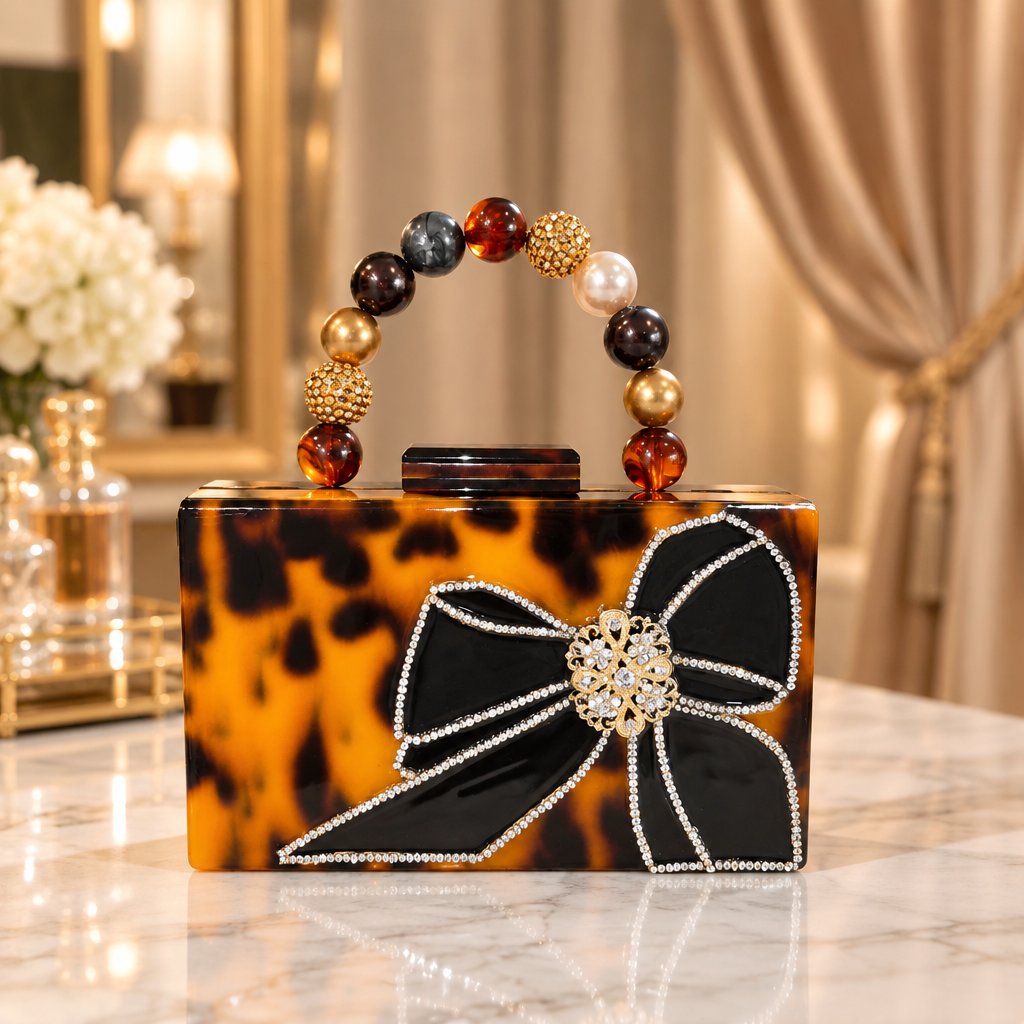 Tortoise Bow Hand-Painted Purse