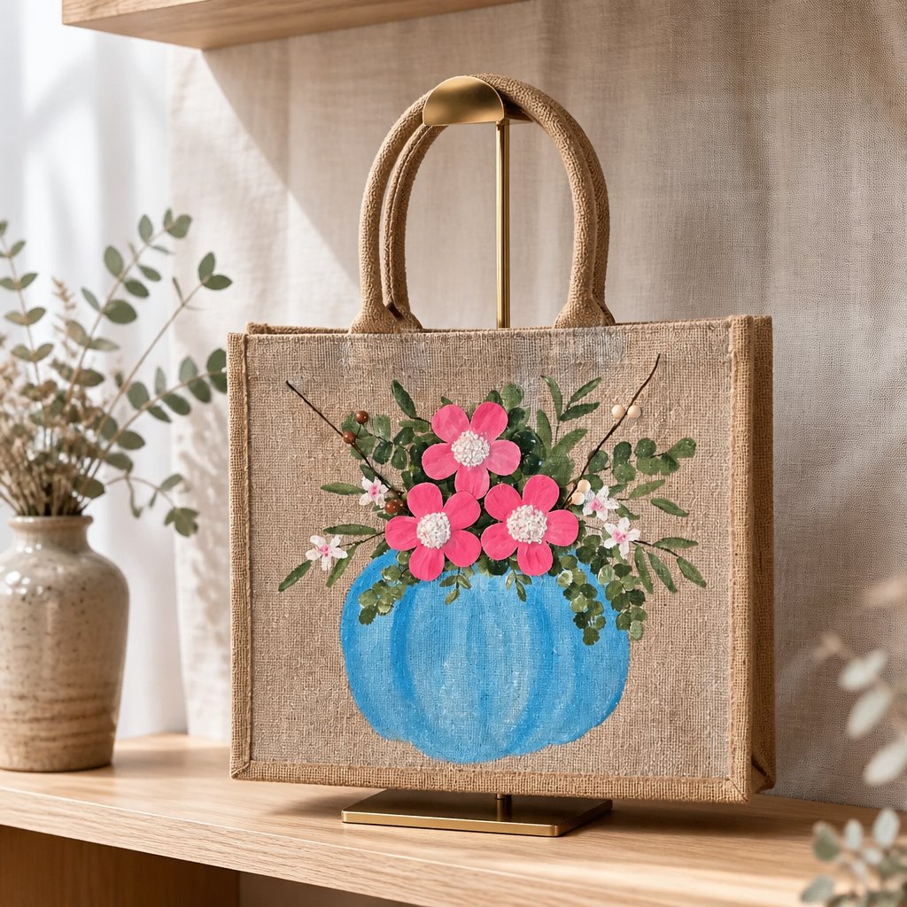 Hand-Painted Pumpkin Flower Pot Tote Bag