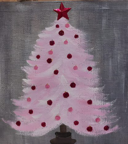 Hand-Painted Pink Christmas Tree Tote Bag