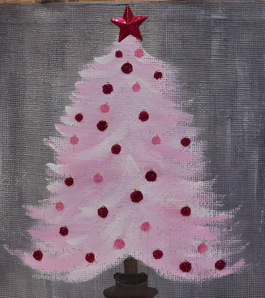 Hand-Painted Pink Christmas Tree Tote Bag